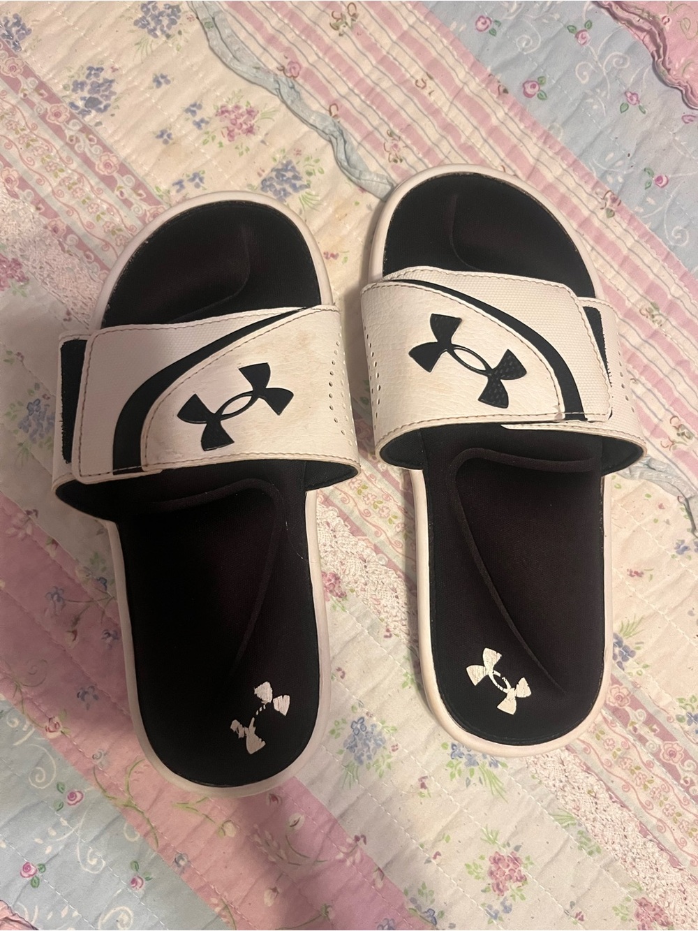 Under Armour Black and White Slide Sandals with Logo
